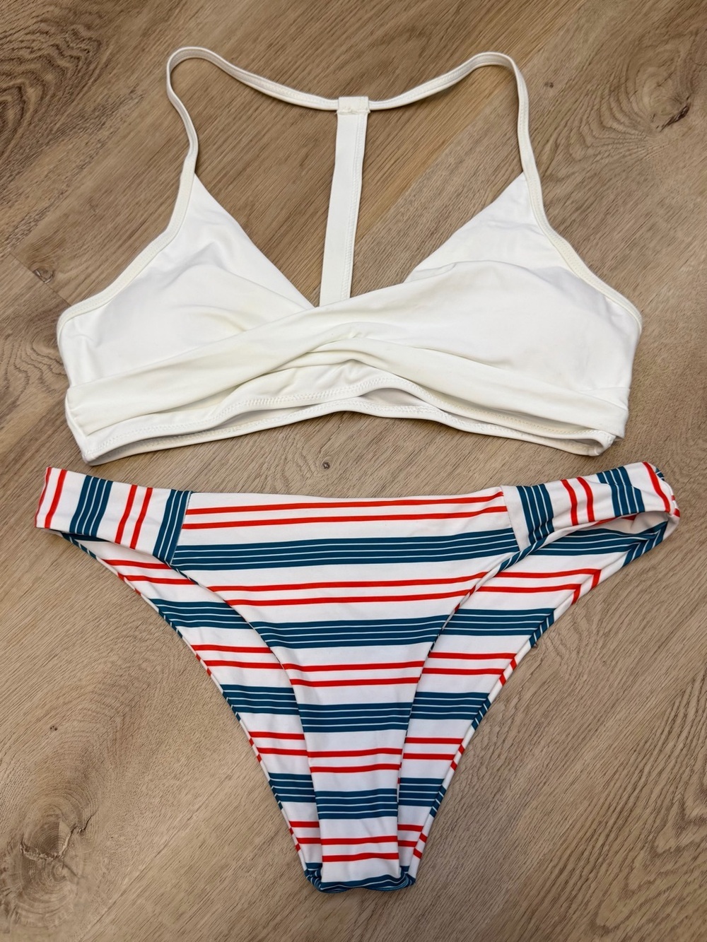 Cupshe White and Stripe Bikini Set